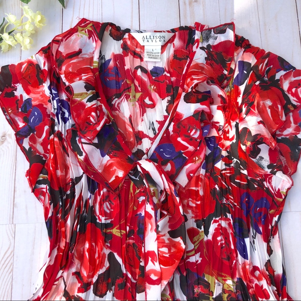 Beautiful Floral Ruffled Peplum Blouse EUC Size L - Picture 2 of 5